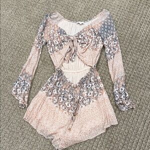 Olivaceous Patterned Romper with cutout and ties